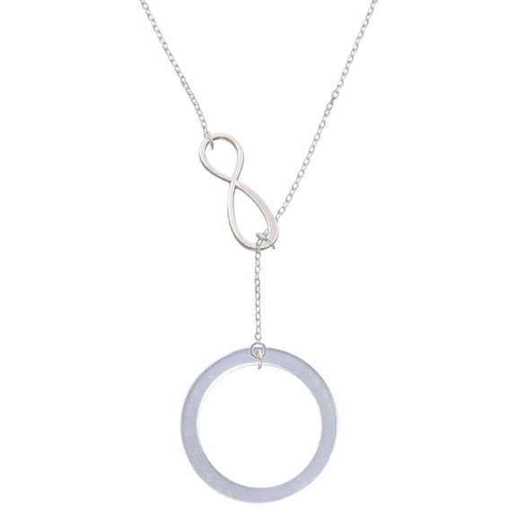 Delight Jewelry Acrylic 1 1/2" Ring Imitation Pearl Silver tone Elegant Infinity Lariat Necklace