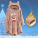 thumbnail image 2 of Top de abrigo de felpa con capucha y manga larga con botones de felpa y orejas de gato con estampado informal para mujer Pompotops gfhjh24405, 2 of 4
