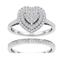 thumbnail image 4 of Anillo de compromiso de dos piezas con forma de corazón de melocotón y diamantes de moda europea y americana para mujer, 4 of 4