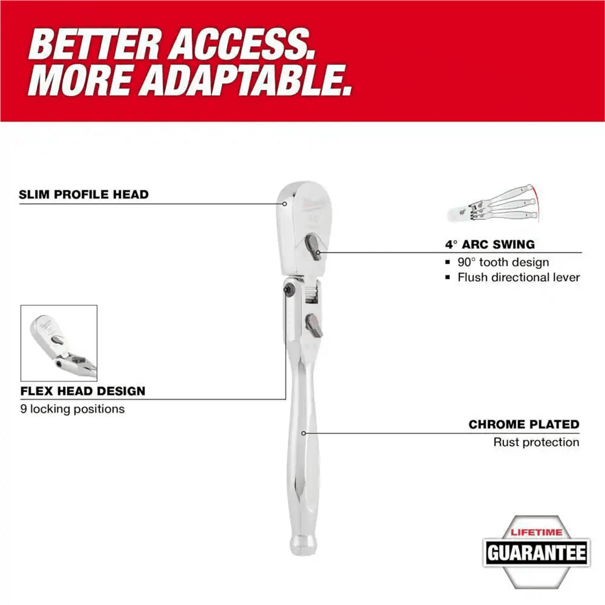 Milwaukee Tool 3/8" Drive 9" Flex Head Ratchet
