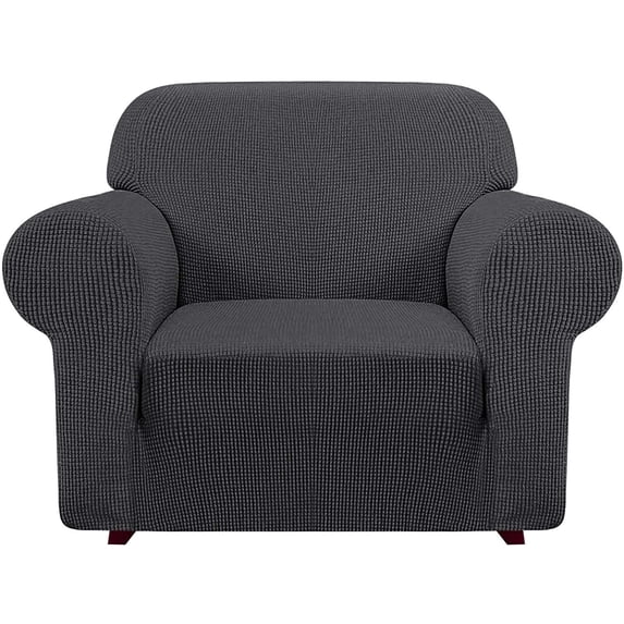 iCOVER Chair Sofa Slipcover, One Piece High Stretch Armchair Couch Cover, Machine Washable Spandex Jacquard Fabric, Bottom Elastic Easy to Install, Non-Slip Furniture Protector,Dark Gray