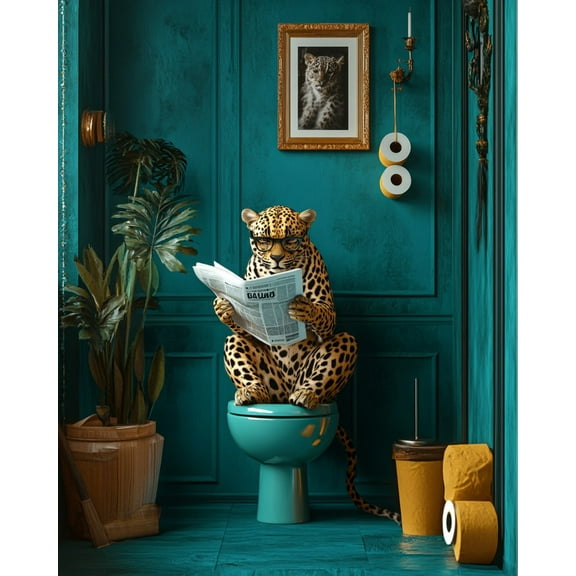 Paint by Number for Adult Kit-Tiger sitting on toilet and reading newspaper, DIY Acrylic Paint by Numbers for Adults Beginner Oil Painting by Number on Canvas for Home Wall Decor 16x20inch-