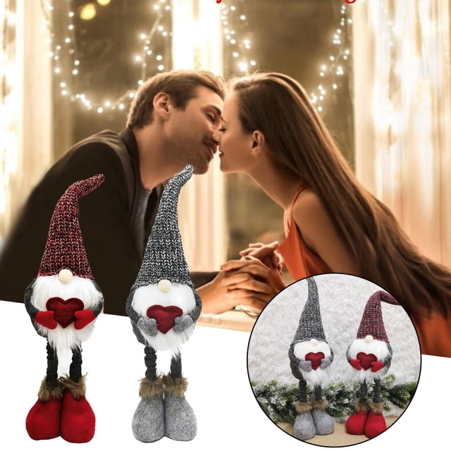LSLJS Valentines Day Décorations Cadeaux, de la Saint-Valentin Poupée Tricotée Rétractable Sans Visage Rouge et Gris, Gnome