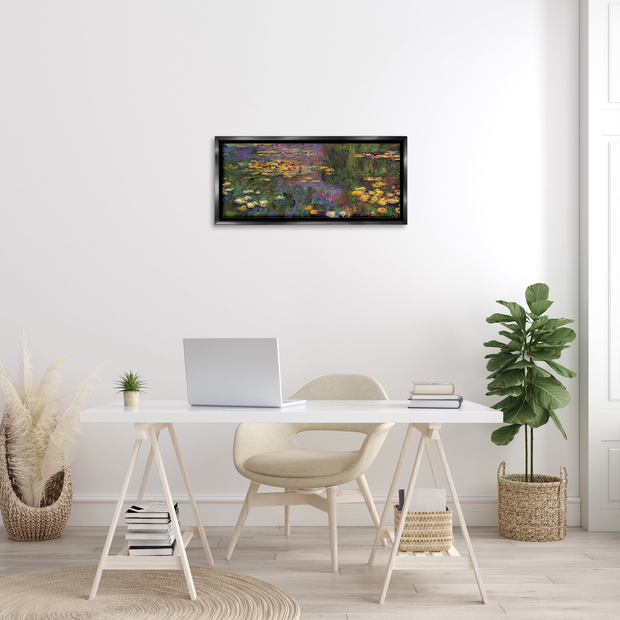 Stupell Industries Vibrant Traditional Water Lilies Botanical & Floral Painting Black Floater Framed Canvas Art Print Wall Art, 31 x 14