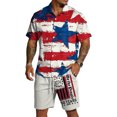 thumbnail image 2 of Men's US 250 Years Anniversary 2 Piece Summer Outfits Casual Patriotic Short Sleeve Button Down Shirt Beach 4th of July Loose Shorts Sets, 2 of 6