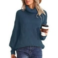 thumbnail image 3 of Baqcunre Womens Sweaters Women's Casual Loose Turtleneck Knitted Sweater Pullover Long Sleeve 2023 Autumn/Winter Sweater Top Hoodies For Women Womens Fall Tops Dark blue XL, 3 of 6