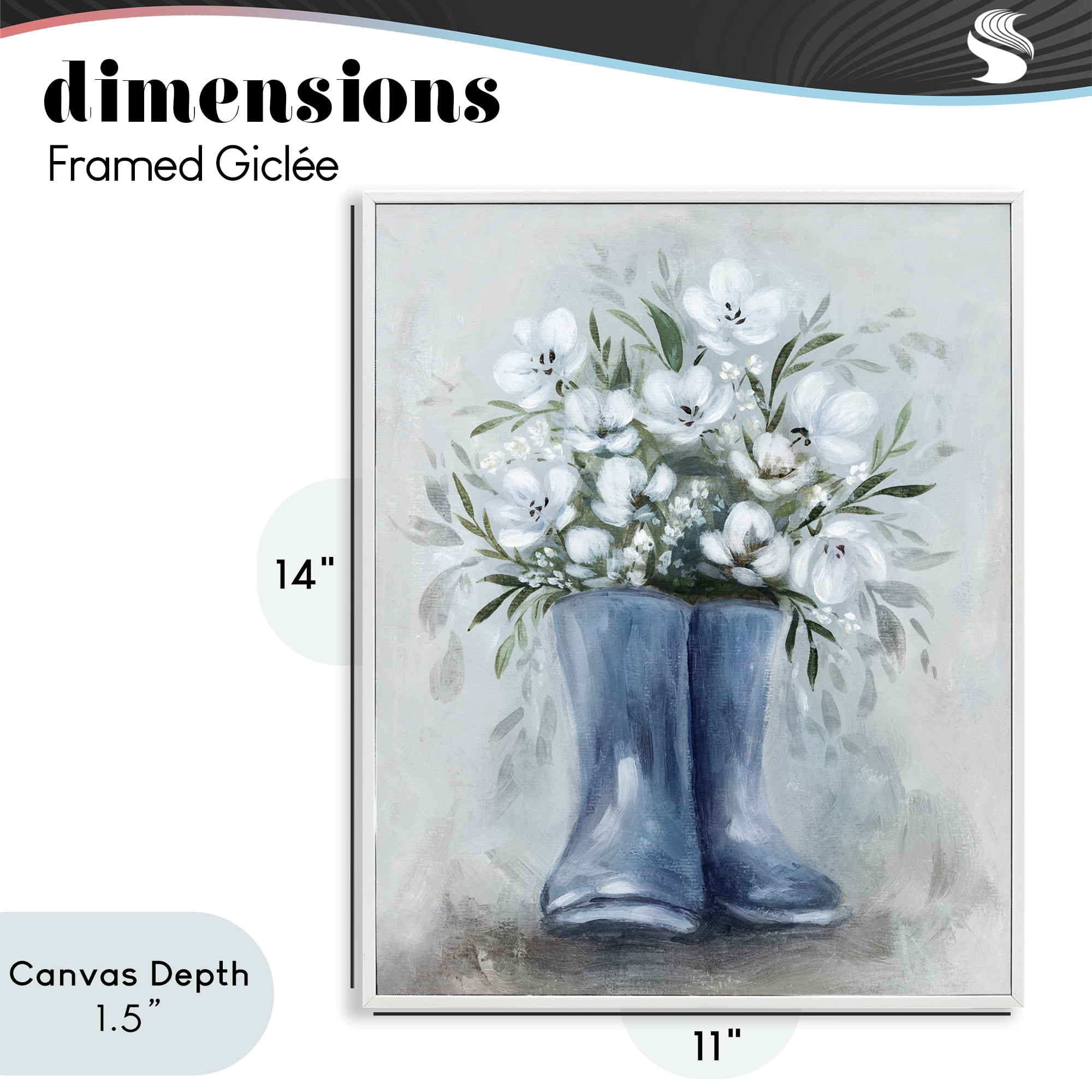 Stupell Industries Botanical Bouquet in Blue Boots White Framed Giclee Art, design by Kristen Brockmon