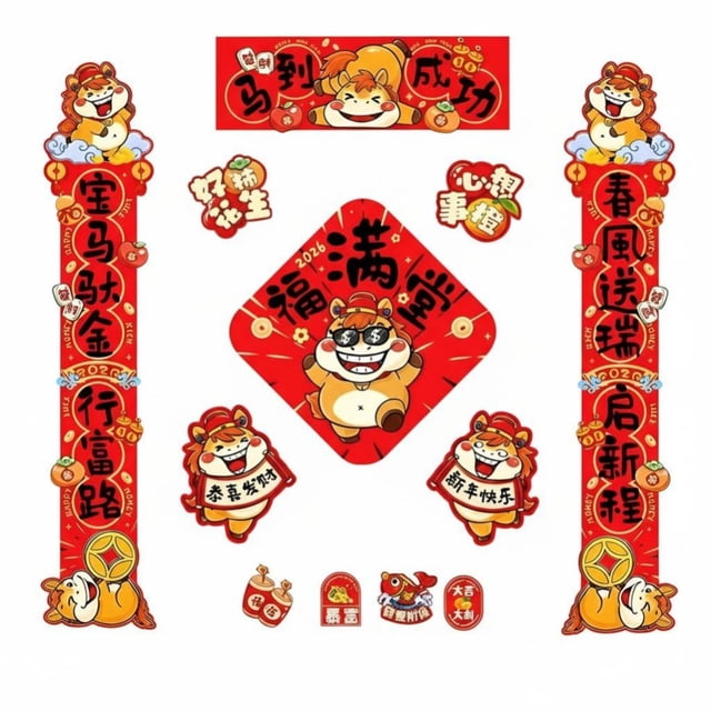 Abbraccia Pareados festivos, diseño Año del Caballo, carácter Fu, decoración de puerta, decoración hogar Año Nuevo Chino