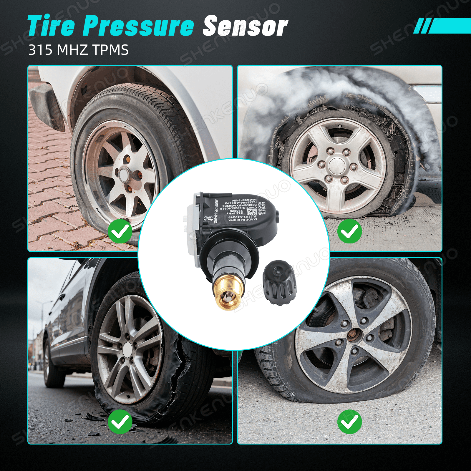 315MHz TPMS Sensor 13598771 13598772 for Chevy GMC Buick Cadillac 4-Pack