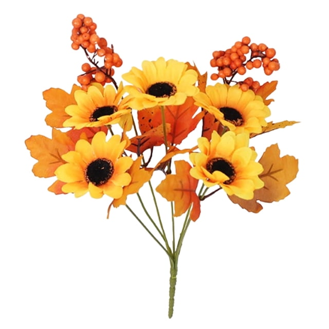 Tournesol d'Automne avec Roses et Feuilles d'Érable pour Arrangements Festifs et Centres de Table