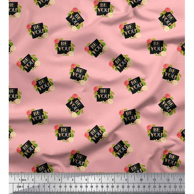 Soimoi Pink Heavy Canvas Fabric Floral & Be You Text Printed Fabric 1 Yard 58 Inch Wide
