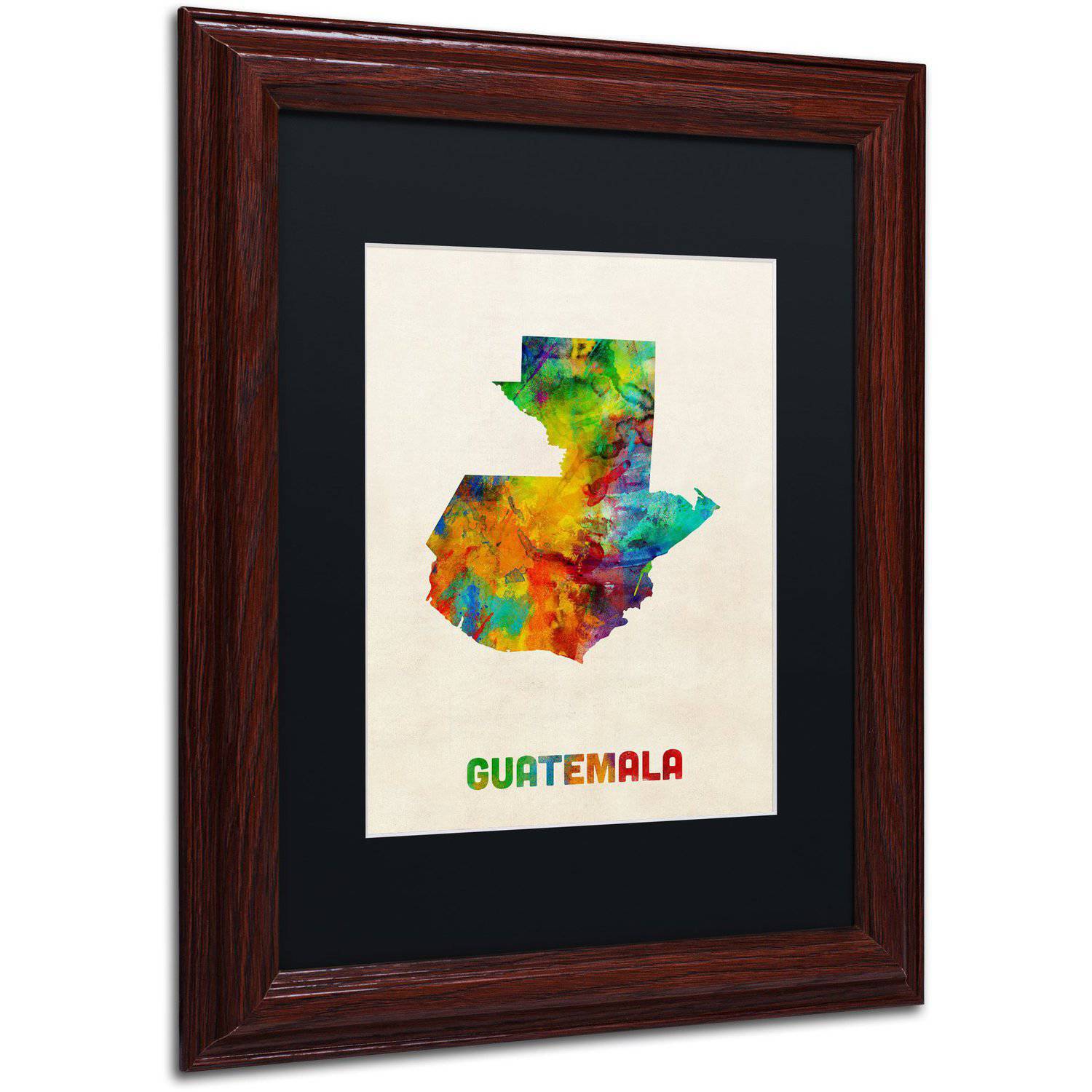 Trademark Fine Art "Guatemala Watercolor Map" Canvas Art by Michael Tompsett Black Matte, Wood Frame