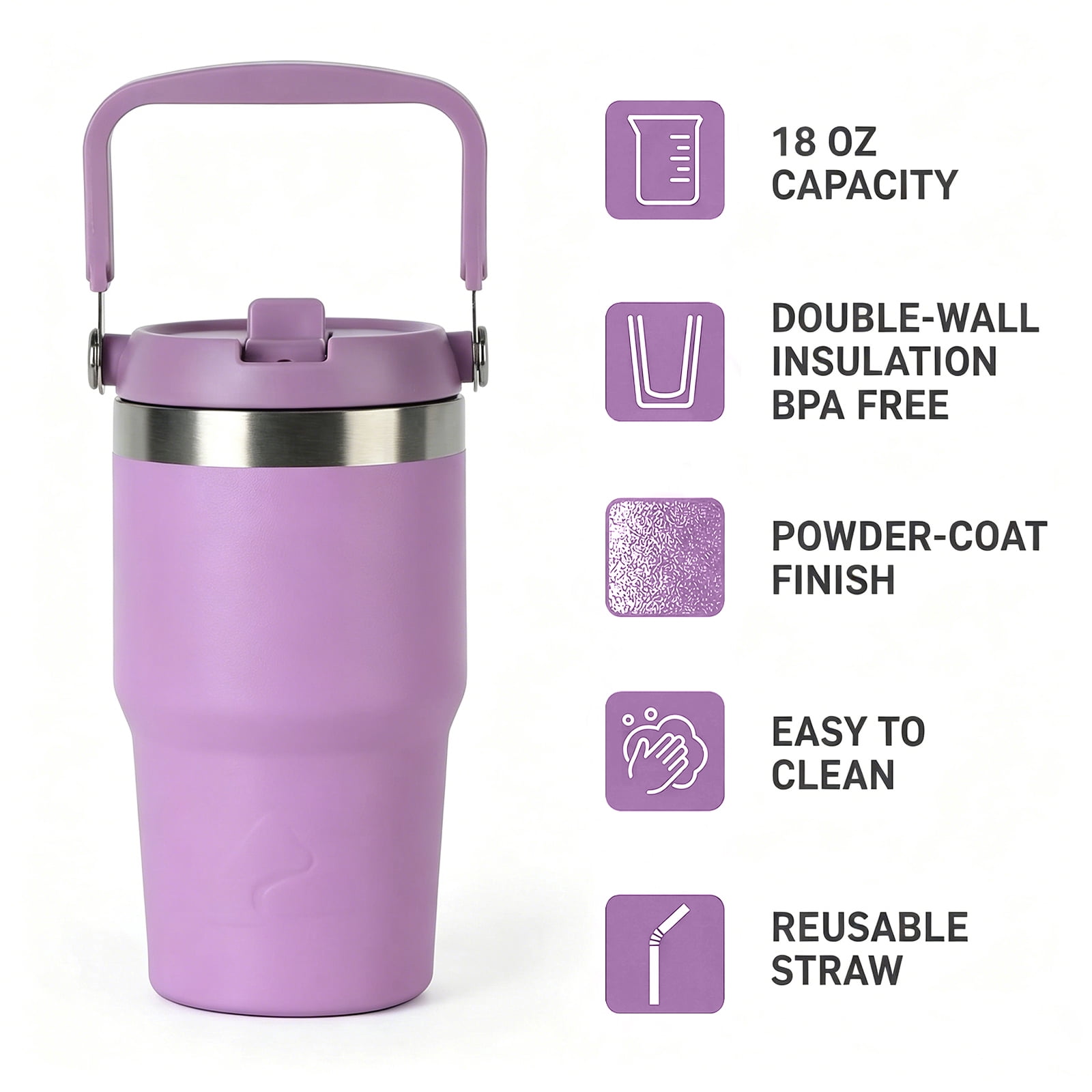 Ozark Trail 18 oz Stainless Steel Insulated Swivel Tumbler, New Lilac
