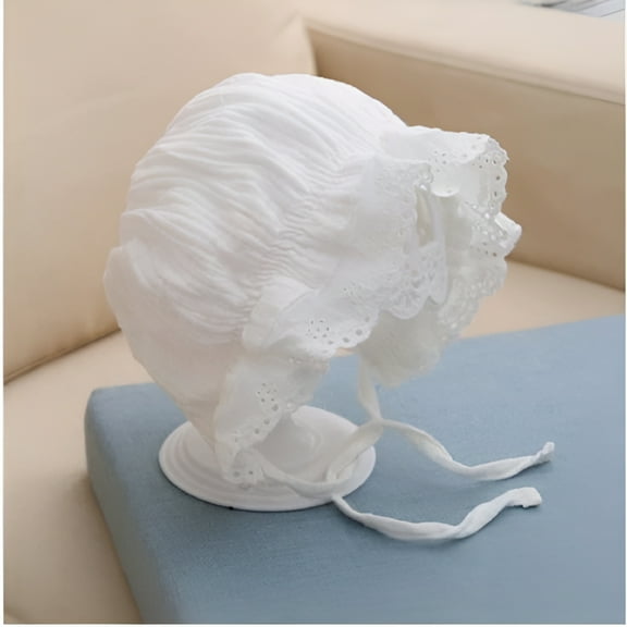 TELOLY Baby Girl Bonnet Adjustable Christening Bonnet Toddler Handmade Beanie Sun Protection Hat For Baby Toddler Summer Outdoor