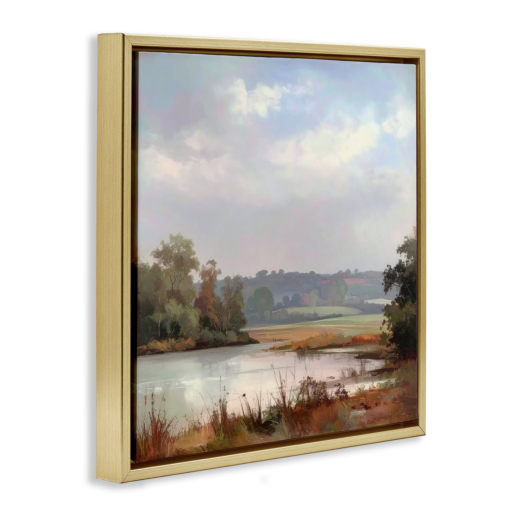 Stupell Industries Riverside Grove Scenery Gold Framed Floater Canvas Wall Art, design by Alonza Saunders