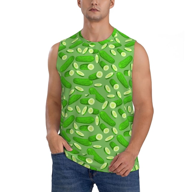 Balery Green Cucumber Camisetas sin mangas para hombre, absorbe la humedad y protege contra el mal olor.-Large