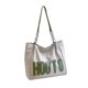 thumbnail image 1 of Bolso de mano de cuero de PU para mujer, bolso informal con cadena de Hardware con patrón de letras a la moda, 1 of 8