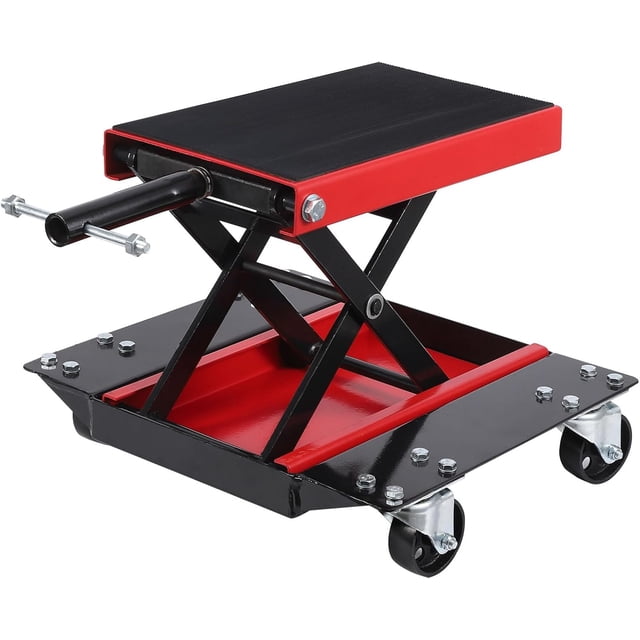 Vérin de Levage pour Moto de 1100 lb avec Roulettes, Support en Acier à Ciseaux avec Goupilles de Sécurité Larges pour Plateau et Manivelle en T, Levage Réglable pour VTT et Vélos