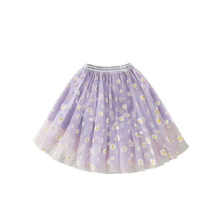 

QILINXUAN Baby Girls Cute Tulle Skirts Floral Daisy Print Elastic Waist 3-Layer Mesh Tutu Skirts
