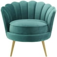 thumbnail image 5 of Contemporary Modern Urban Designer Living Room Lounge Club Lobby Accent Side Chair Armchair, Velvet Fabric Metal Steel, Aqua Blue, 5 of 6