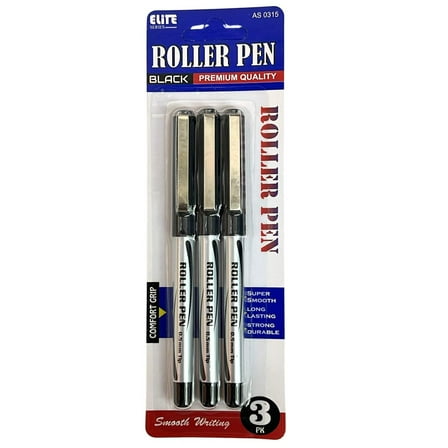 Elite Series –Premium Black Roller Pen: 3CT
