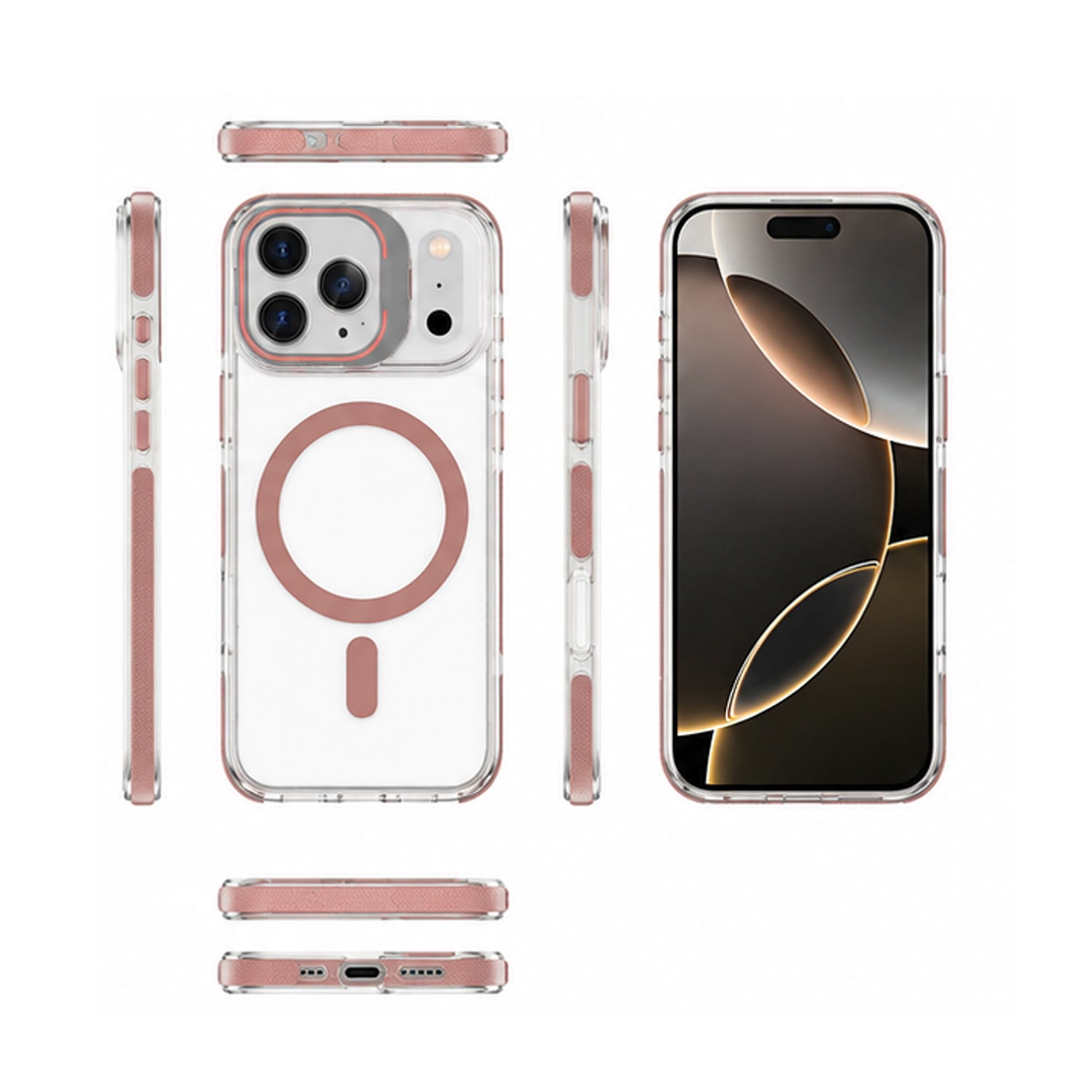 Clear Hard Back Magnetic Case with Camera Kickstand for iPhone 17 Pro Max - Pink