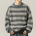 thumbnail image 2 of YLSDY Retro Striped Sweater for Men,Fall Winter Warm Vintage Sweater Round Neck Pullover Knitted Style Sweaters Tops Dark Gray L, 2 of 5