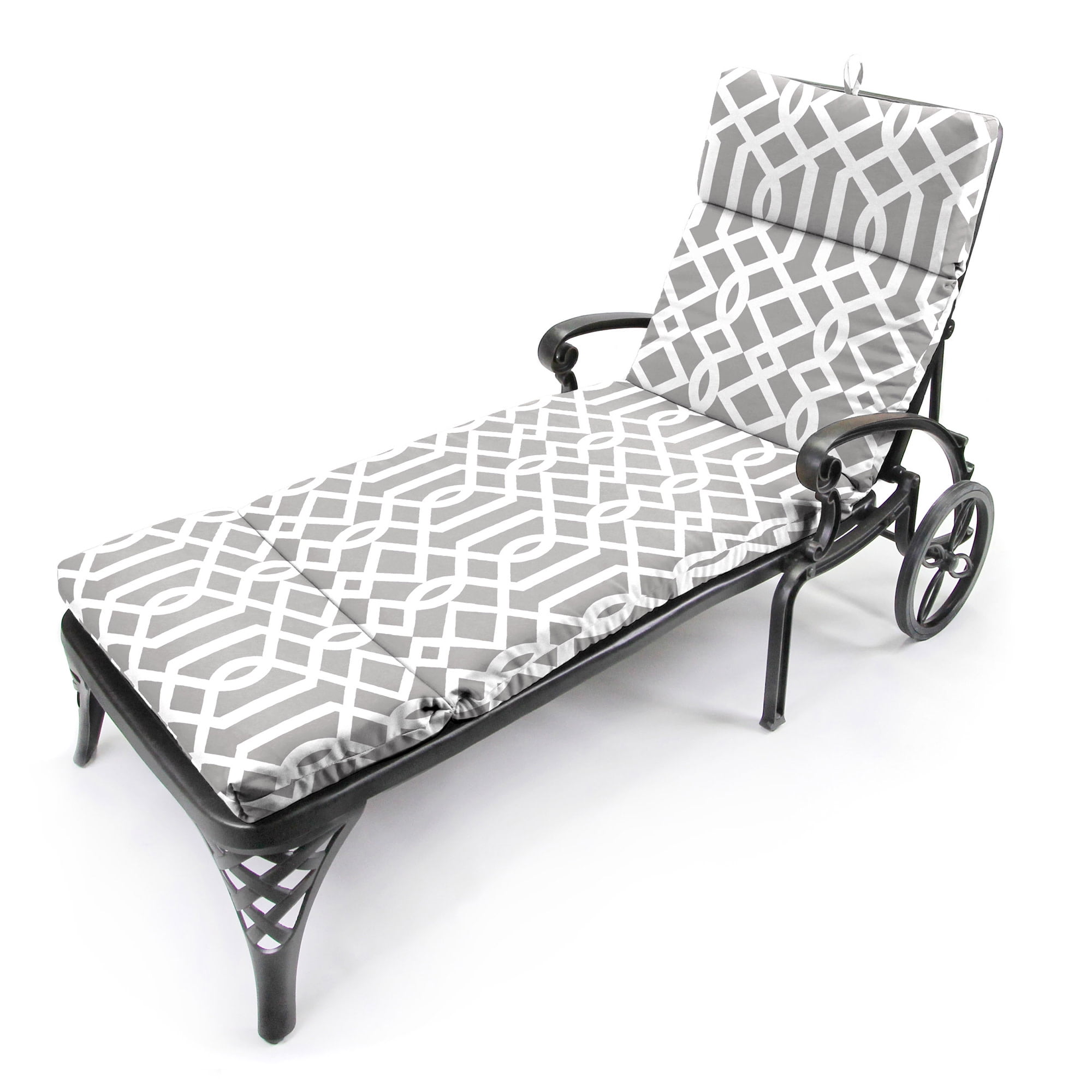 Jordan Manufacturing 72" x 22" Chauncey Pumice Gray Geometric Rectangular Outdoor Chaise Lounge Cushion with Ties and Hanger Loop