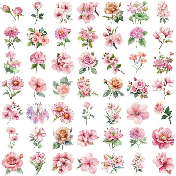 Jindis 50 Sheets Clear Laptop Sticker Flower Sticker Adhesive Decal Guitar Sticker Lovely Decal for Laptops Scrapbooking