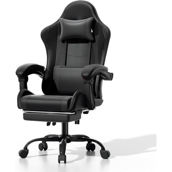 Gaming Chair, Ergonomic Gaming Chair with Footrest & Headrest Lumbar Support, Height Adjustable Swivel Computer Chair Office Chair Adults(Carbon Fiber Black)