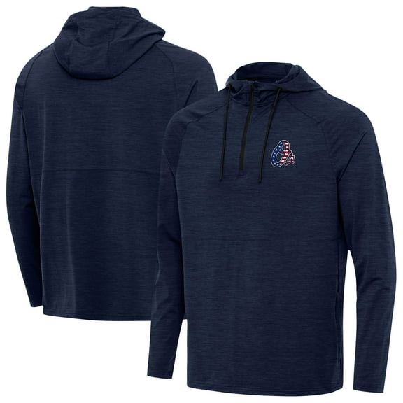 Men's Antigua Heather Navy Baltimore Orioles Spikes Stars and Stripes Team Logo Quarter-Zip Pullover Hoodie