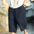 thumbnail image 5 of LODIENY Men's Linen Plus Size (M-5XL) Capri Pants Lightweight Loose Fit 3/4 Pant Elastic Waist Drawstring Harem Casual Beach Yoga Trousers Navy XXXXXL, 5 of 7