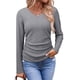 thumbnail image 3 of Tops Casuales para Mujer, Cuello en V, Camisas de Larga, Túnicas Básicas con Frunces Lisos, Blusas Gris XXL, 3 of 7