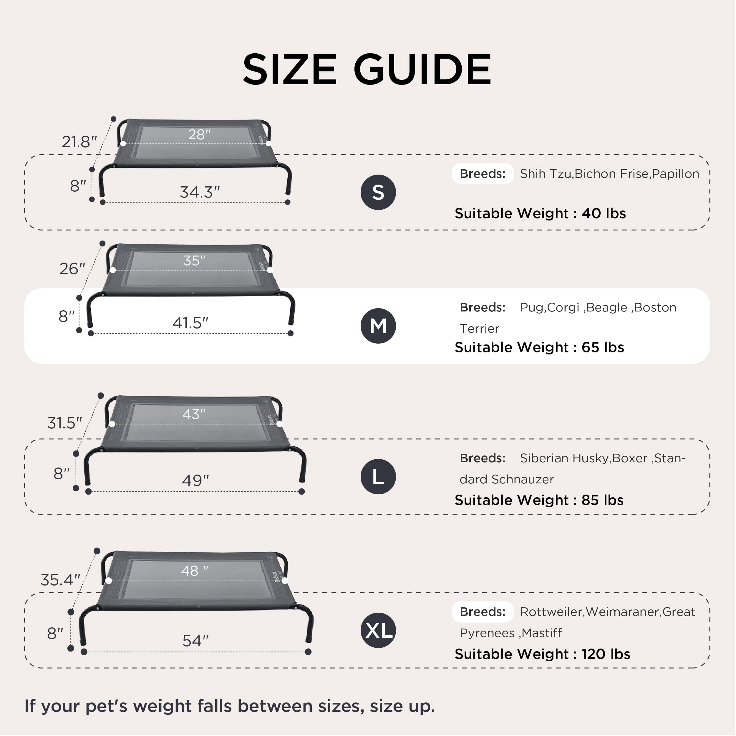 Outdoor Elevated Dog Bed Large Sized Dog, Portable Indoor & Outdoor Cooling Raised Cot Pet Hammock Bed with Skid-Resistant Feet, Frame with Breathable Mesh, Grey, 49 inches
