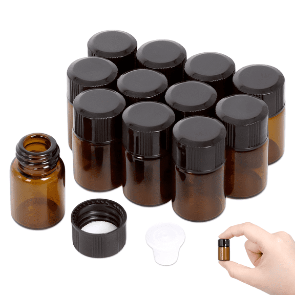 Beauticom 12 Pieces High Quality 2ML ( 5/8 Dram ) Amber Glass Vials with Orifice Reducer and Dropper Top for Essential Oils, Aromatherapy, Perfumes and More