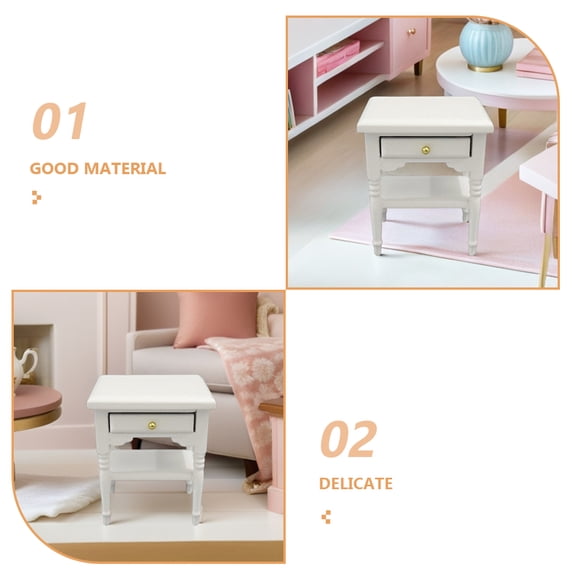 Uonlytech Dollhouse Side Table Miniature Bedroom Furniture White Wood 1Pcs