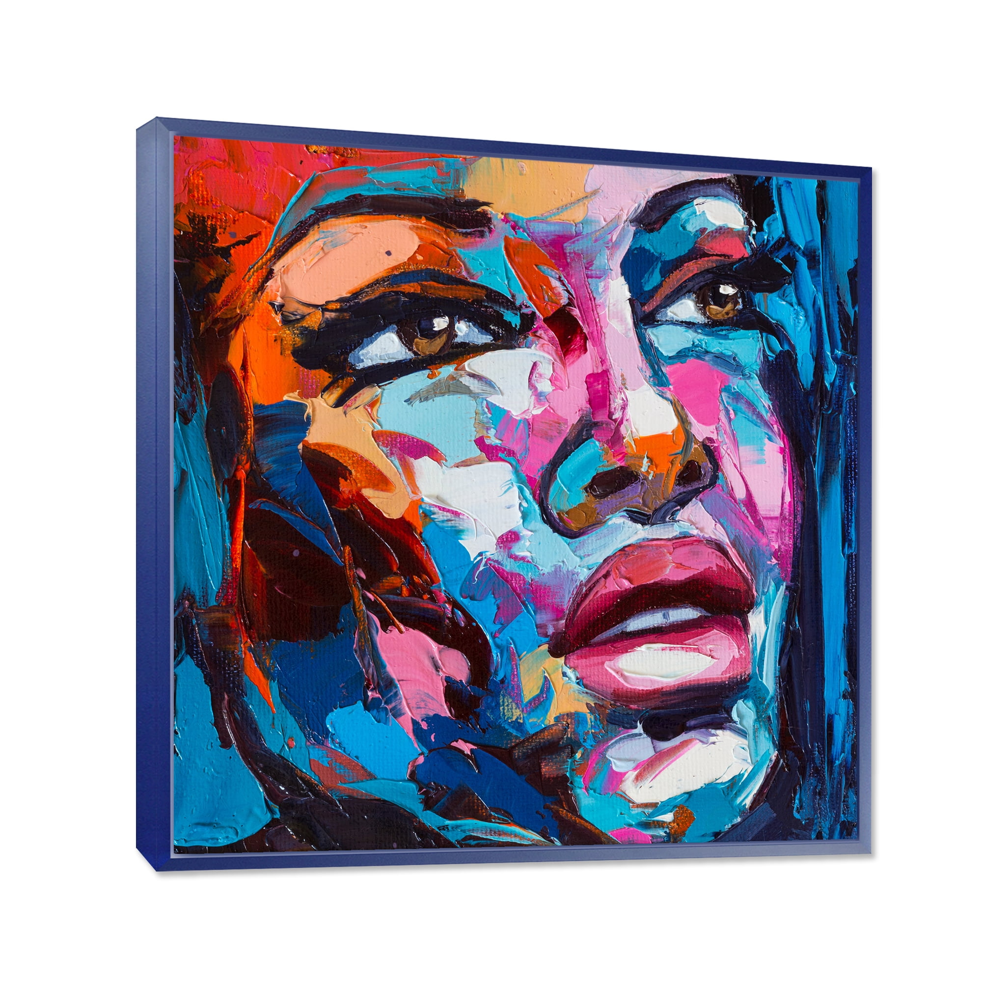 Designart 'Abstract Colorful Fantasy Portrait Of A Young Woman III' Modern Framed Canvas Wall Art Print