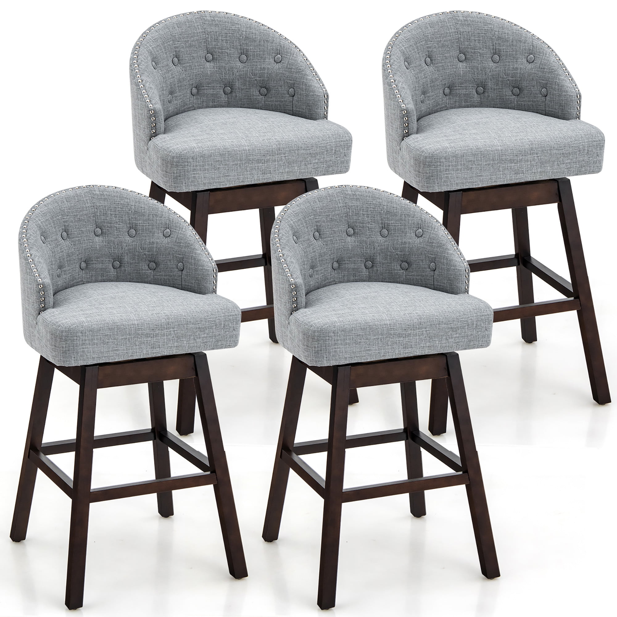 Costway Set of 4 Swivel Bar Stools Tufted Bar Height Pub Chairs with