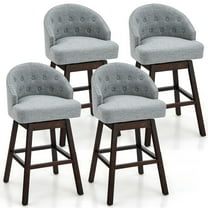 Costway Swivel Tufted Bar Height Pub Chairs with Rubber Wood Legs, Grey/Brown (Set of 4)
