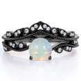 thumbnail image 1 of JeenMata Anillo de Novia de Banda Curva con Ópalo de Roca y Moissanita de Forma Redonda de 1 Quilate en Forma de V - Chapado en Oro Negro de 18 K sobre Plata, 1 of 6