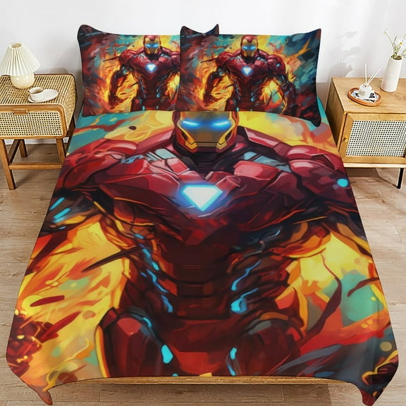 Iron Man 3-piece Bedding Set Twin Size,Kids Bedding Include Bed Duvet Cover and Pillowcases for Girls Boys Women Men