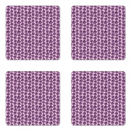 

Floral Coaster Set of 4 Romantic Roses Continuous Violet Lilac Tones Pattern Square Hardboard Gloss Coasters Standard Size Eggplant Mauve by Ambesonne