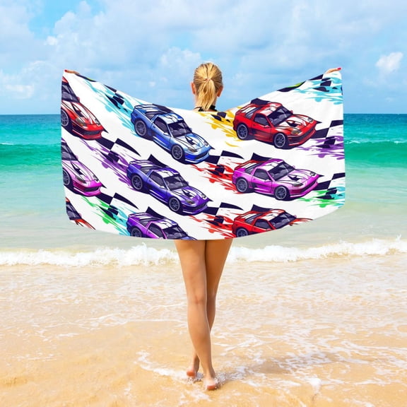 Ryvnso Cartoon Race Cars Beach Towel Quick Dry Swimming Yoga Beach Towels Large Sand Free Microfiber Towel 31"W x 71"L