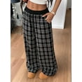 thumbnail image 6 of Women'S Plaid Checkered Pants Flannel Pajama Pants Lounge Wide Leg Baggy Sweatpants with Pockets Black S, 6 of 9
