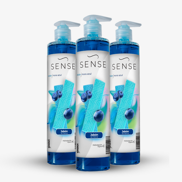 Jabón Líquido para Manos SENSE 3 PACK Chicle Mora Azúl 500 ML