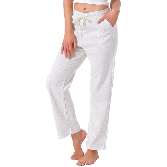 Pantalones de lounge para mujeres INSPIRE CHIC de algodón, rectos, con cintura elástica, cordón y bolsillo, pijama deportivo para dormir, ropa de noche, color gris claro S