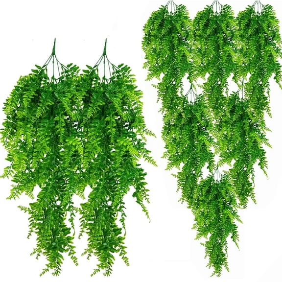 WIXOLBOR 8 Pack Artificial Hanging Plants Fake Hanging Plant Faux Hanging Boston Ferns Fake Ivy Vines Greenery UV Resistant Plastic Plants for Indoor Outdoor Room Wall Wedding Patio Porch Decor