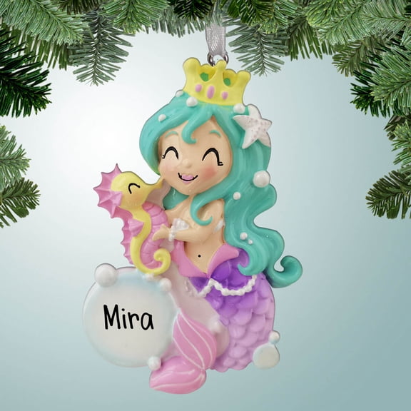 Personalized Mermaid with Blue Hair Christmas Ornament - Fictional Characters - Swimming - Ocean - Cape Cod - Beach