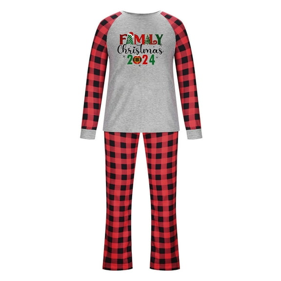 Family Matching Christmas Pajamas Family Christmas 2024 Pajamas Set Printed Matching Family Nights Long Sleeve with Red and Black Plaid Dad