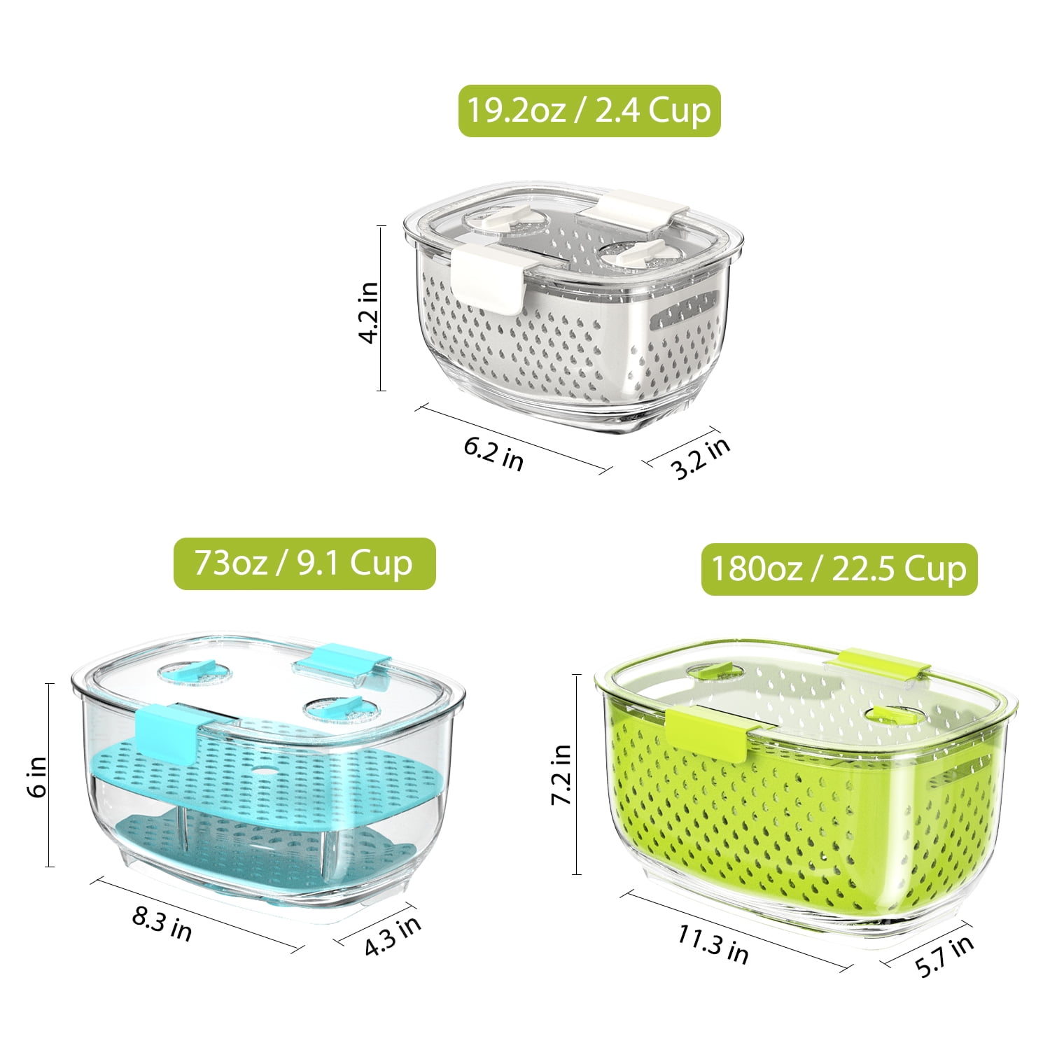  LUXEAR Fresh Produce Vegetable Fruit Storage Containers 3Piece  Set, BPA-free , Partitioned Salad Fridge Organizers, Used in Storing Meat  Fresh Fish : Home & Kitchen